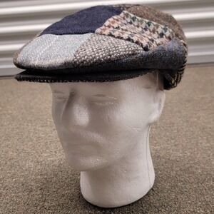 Hanna Hats Hat Flat Cap Mens Large Patchwork Multicolor Wool Irish Newsboy